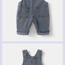 Toddler Denim Overalls – Blue Adjustable Straps with Front Pockets and Rolled Cuffs1