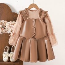 Toddler Girl Brown jacket And Skirt 3pcs
