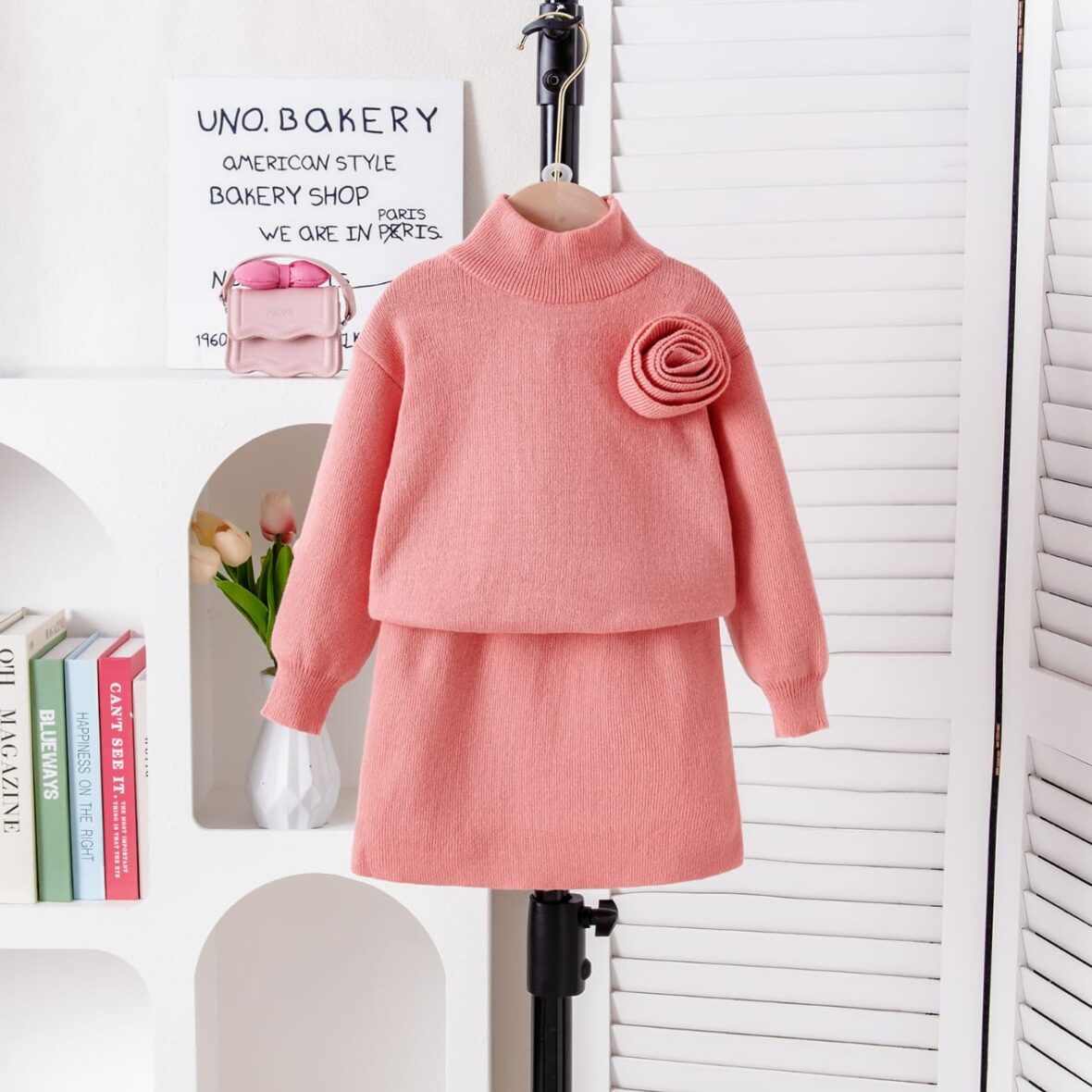 Toddler And Kids Girl Turtle Neck Peach On Peach 2pcs