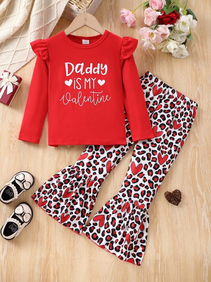 Kids Girl Daddy Is My Valentine 2pcs
