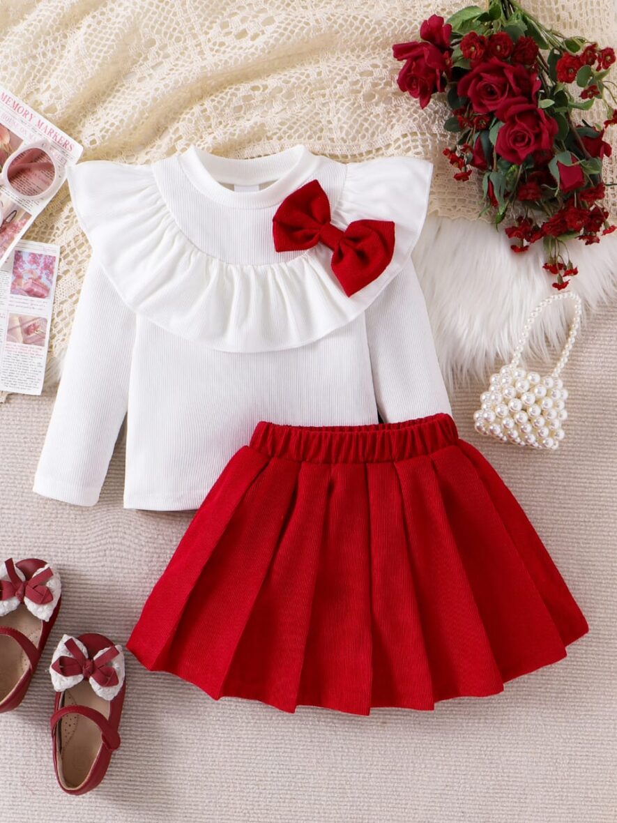 Baby Girls Red Bow Top and Pleated Skirt 2pcs (2)