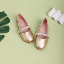 Girls Gold Pearl Strap Ballet Flats Dress Shoes (1)