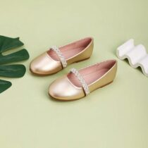 Girls Gold Pearl Strap Ballet Flats Dress Shoes (2)