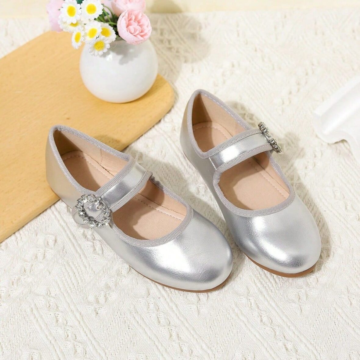Girls Silver Rhinestone Strap Silver Dress Shoes (1)