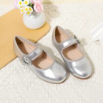 Girls Silver Rhinestone Strap Silver Dress Shoes (1)