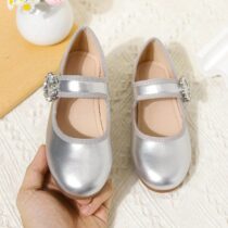 Girls Silver Rhinestone Strap Silver Dress Shoes (2)