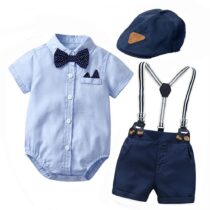 Baby Boys Formal Outfit Set with Bow Tie, Suspenders, Shorts, and papa's Cap
