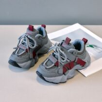 Kids Gray and Maroon Chunky Fashion Sneakers with Straps