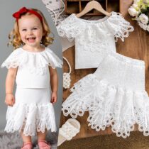 Kids And Toddler Girl White Lace Top And Skirt 2pcs (2)